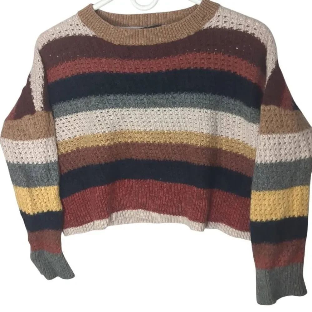 360 Cashmere Naked Cropped Retro Striped Sweater S Small